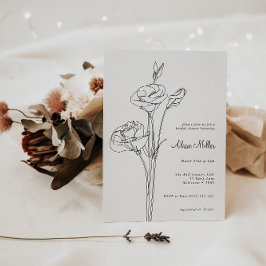Invitación Ducha de novia floral de línea Minimalista negra