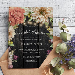 Invitación Ducha de novia floral de madera rústica