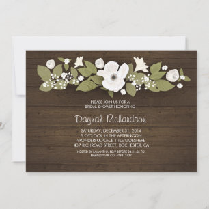 Invitación ducha de novia floral de madera rústica