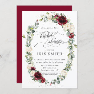 Invitación Ducha de novia floral de marfil de Borgoña