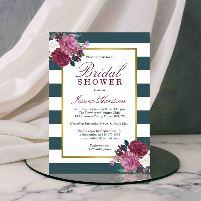 Invitación Ducha de novia floral de moda Stripes (Subido por el creador)