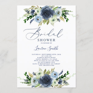 Invitación Ducha de novia floral de Navy Blue