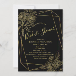 Invitación Ducha de novia floral de oro negro