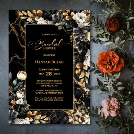 Invitación Ducha de novia floral de oro negro
