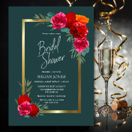 Invitación Ducha de novia floral de oro verde azulado de Borg