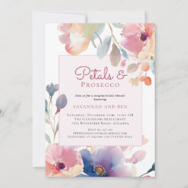 Invitación Ducha de Novia Floral de Parejas Pétalos y Prosecc