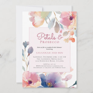 Invitación Ducha de Novia Floral de Parejas Pétalos y Prosecc