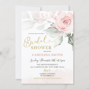 Invitación Ducha de novia floral de peonía rosada minimalista