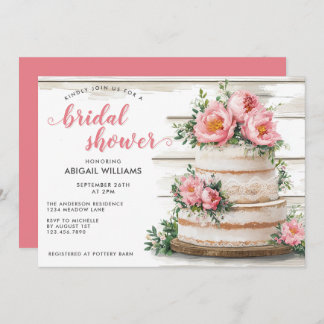 Invitación Ducha de novia floral de peonía rosada rusa