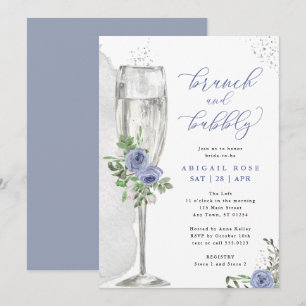 Invitación Ducha de novia floral de plata azul brunch