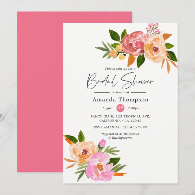 Invitación Ducha de Novia Floral de Primavera (Anverso / Reverso)