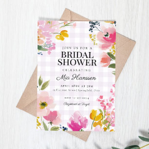 Invitación Ducha de Novia Floral de Primavera de Gingham Lava