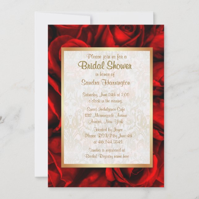 Invitación Ducha de novia floral de rosa roja (Anverso)