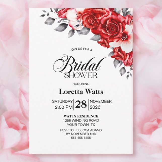 Invitación Ducha de novia floral de rosa roja (Subido por el creador)