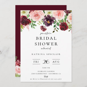 Invitación Ducha de novia floral de Rubor Fall en Borgoña