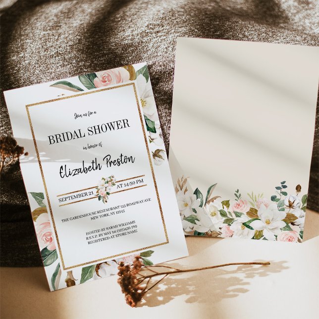 Invitación Ducha de novia floral de Rubor White Magnolia (Subido por el creador)