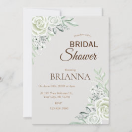 Invitación Ducha de novia floral de sabio verde