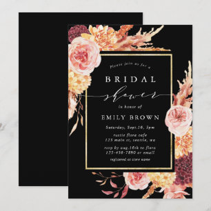 Invitación Ducha de novia floral de terracota negra de Borgoñ