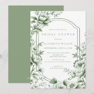 Invitación Ducha de novia floral de toile chinoiserie Sage