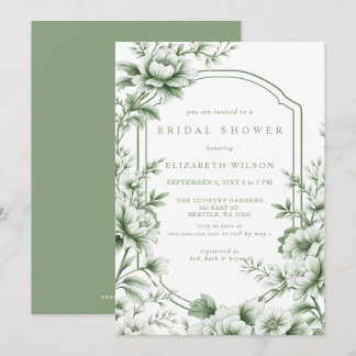 Invitación Ducha de novia floral de toile chinoiserie Sage