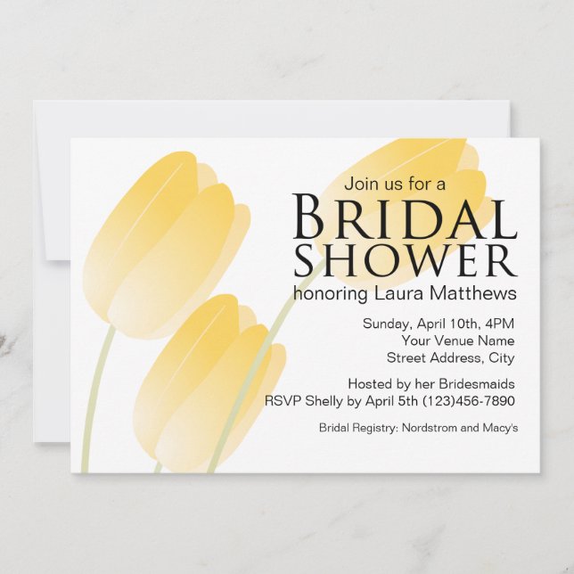 Invitación Ducha de novia floral de tulipanes amarillos (Anverso)