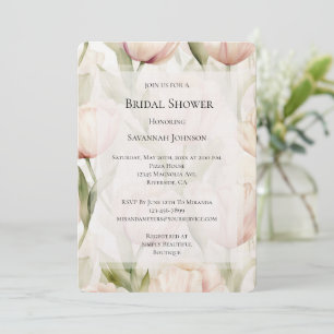 Invitación Ducha de novia floral de tulipanes rosados Rubor