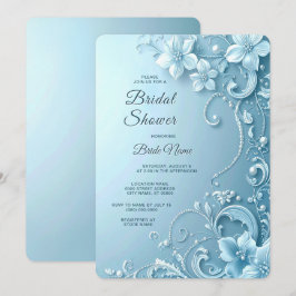 Invitación Ducha de Novia Floral Decorativa Azul