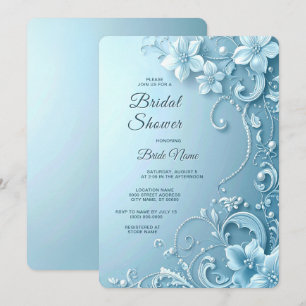 Invitación Ducha de Novia Floral Decorativa Azul