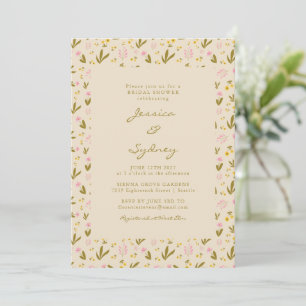 Invitación Ducha de Novia Floral Ditsy Verde Oliva Rosa