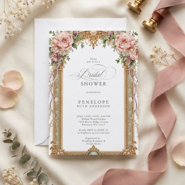 Invitación Ducha de Novia Floral Dorada Blush Peonía (Subido por el creador)