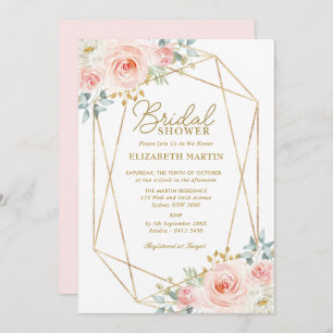Invitación Ducha de novia floral dorada rosada Rubor