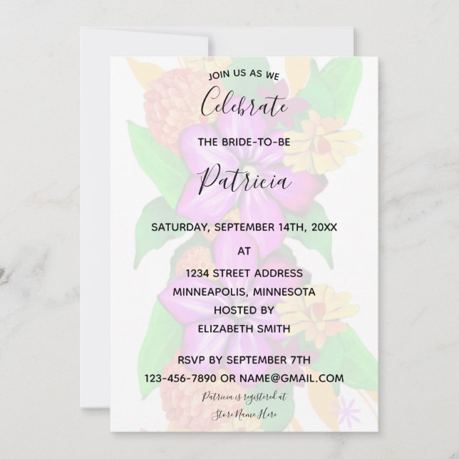 Invitación Ducha de novia floral elegante, mágica y sutil (Anverso)