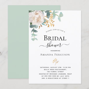 Invitación Ducha de novia floral eucalipto verde modernidad
