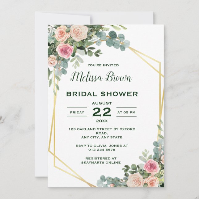 Invitación Ducha de novia floral Eucalyptus rosa Rubor (Anverso)