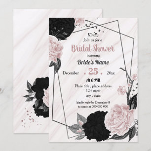 Invitación Ducha de novia floral floral negra y rosa suave
