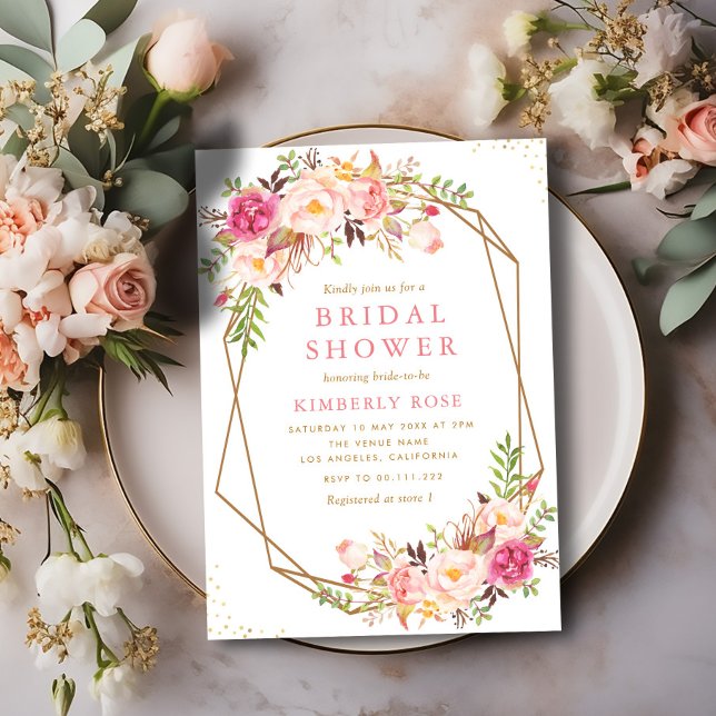 Invitación ducha de novia floral geométrica (Subido por el creador)