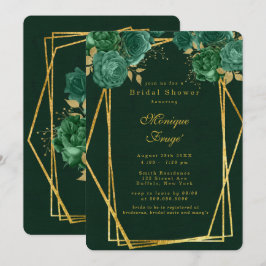 Invitación Ducha de novia floral geométrica de oro verde esme