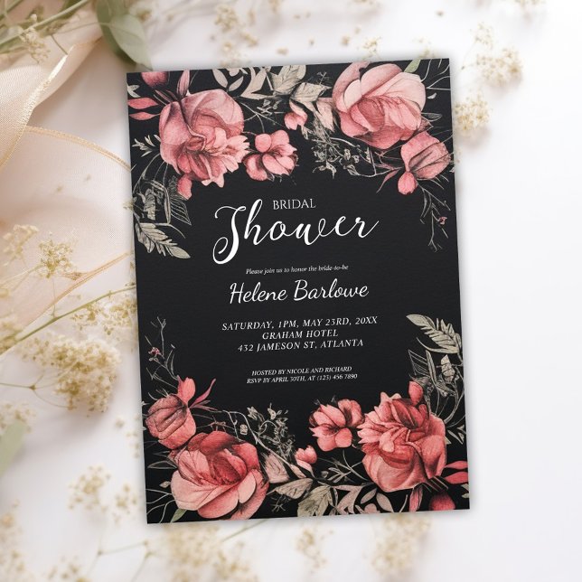 Invitación Ducha de novia floral gótica y oscura (Gothic Dark Moody Floral Bridal Shower Invitation)