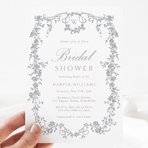 Invitación Ducha de novia floral gris clásica francesa