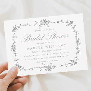 Invitación Ducha de novia floral gris clásica francesa