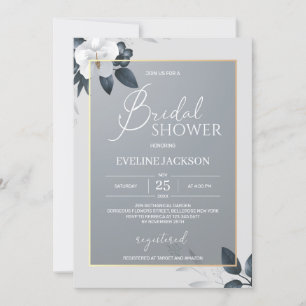 Invitación Ducha de novia floral gris gris plateado