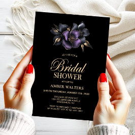 Invitación Ducha de novia floral gris morada negra