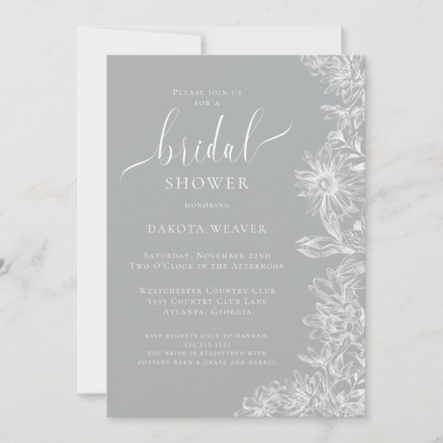 Invitación Ducha de novia floral gris suave (Anverso)