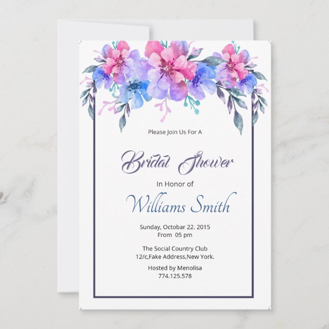 Invitación Ducha de novia floral impresa (Anverso)