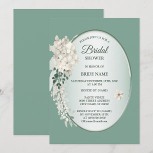Invitación Ducha de Novia Floral Jazmín Blanco Geométrico Ver