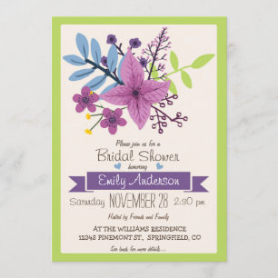 Invitación Ducha de novia floral Lime Green y Violeta Morada