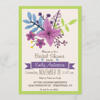 Invitación Ducha de novia floral Lime Green y Violeta Morada