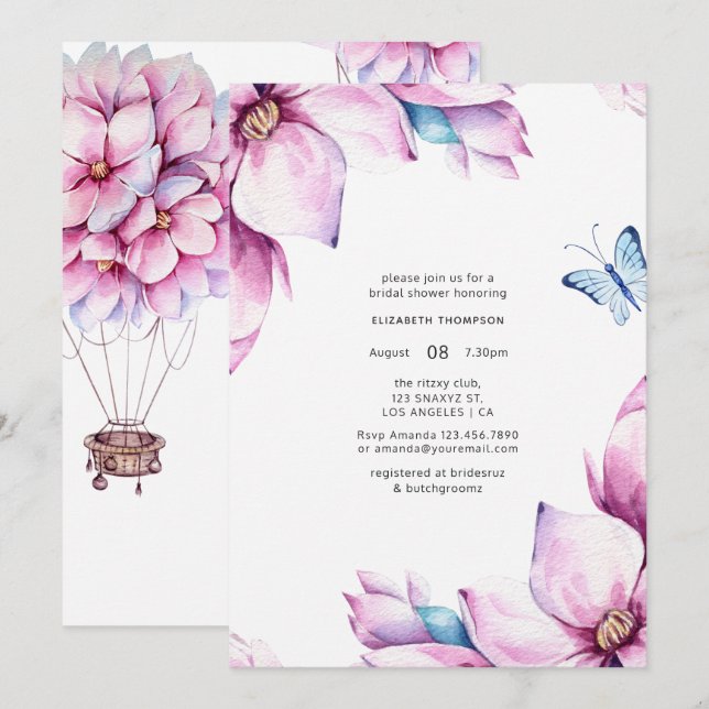 Invitación Ducha de Novia Floral Magnolia (Anverso / Reverso)