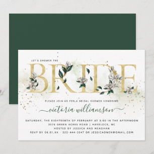 Invitación Ducha de Novia Floral Marfil Esmeralda Magnolia Do