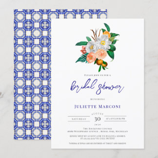 Invitación Ducha de novia floral mediterránea en mosaico ital